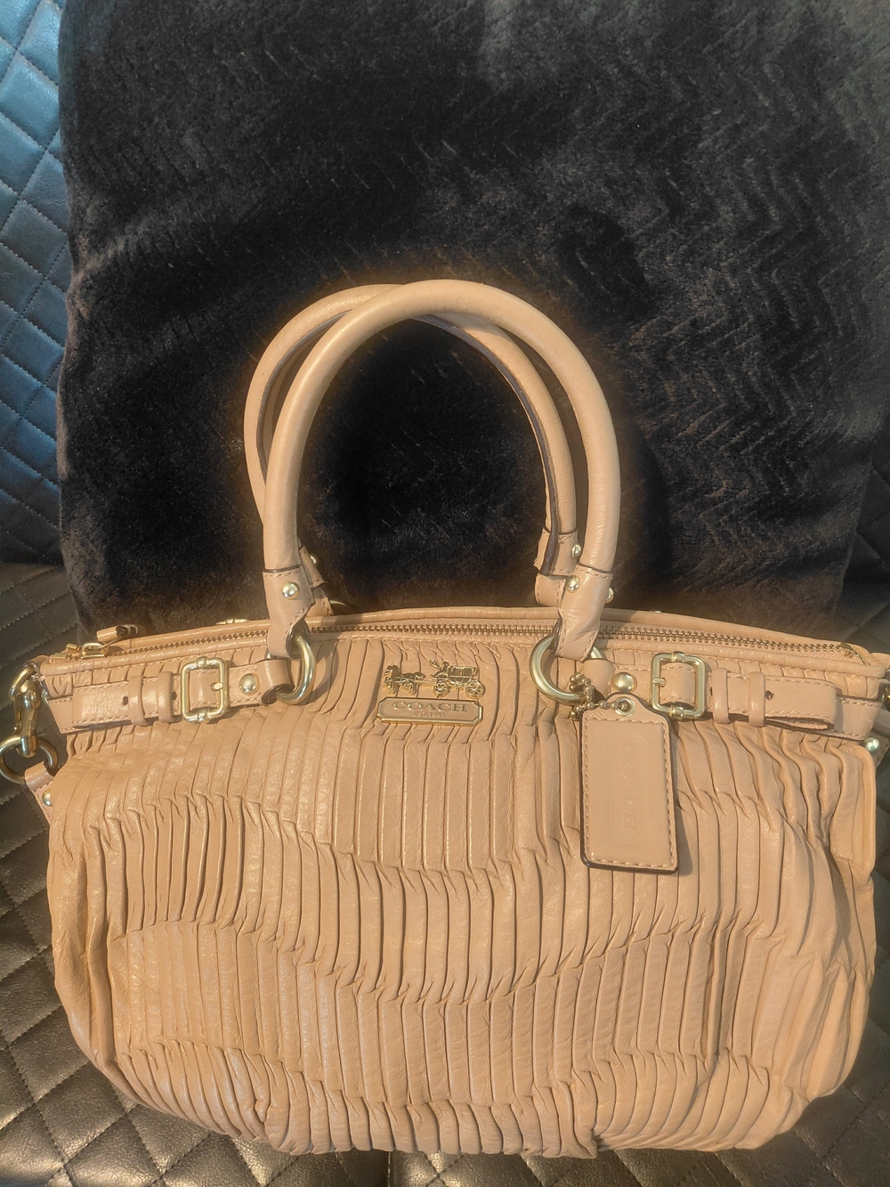 Coach Beige Leather Top-Handle Satchel